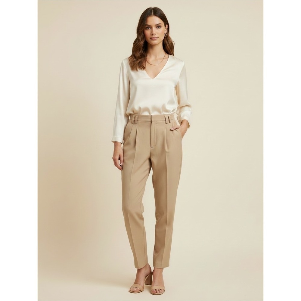 Womens Beige Wool Blend Dress Pants Size 6 High Rise Slim Ankle Career